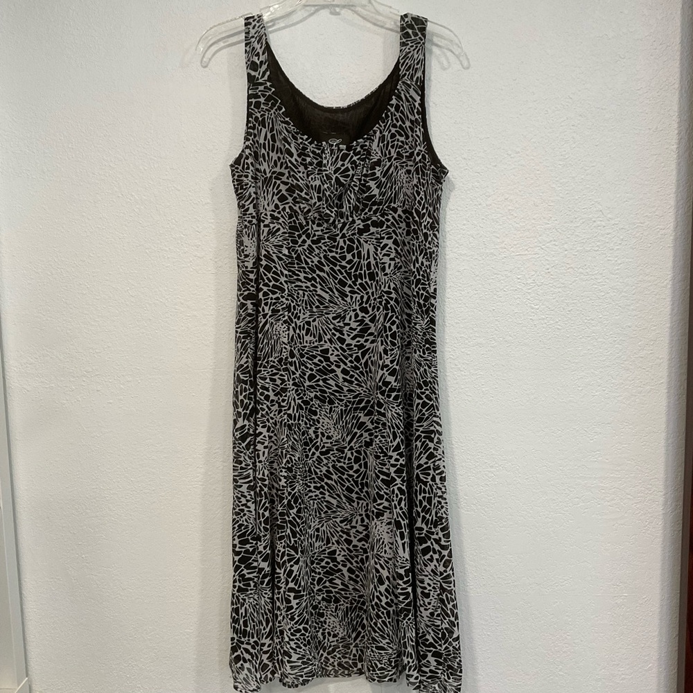 Libra Midi Dress Fit and Flare Sleeveless Lined EUC Black and Lt Gray Size Large